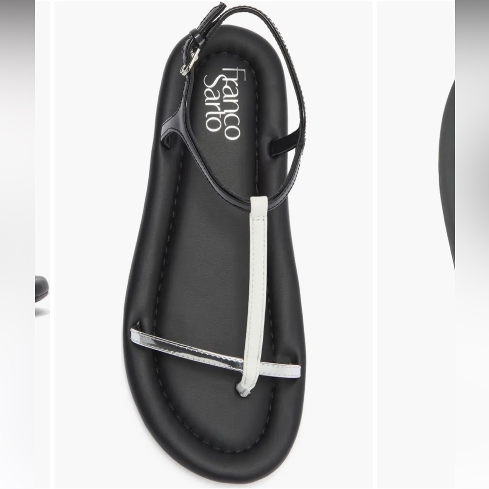 Nordstrom Franco Sarto Joela Black, White Silver Sandals. Cushioned bottom!